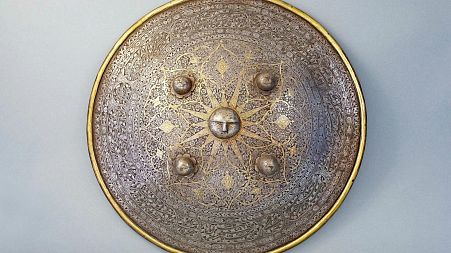 A 19th century Iran shield made from Damascus Steel
