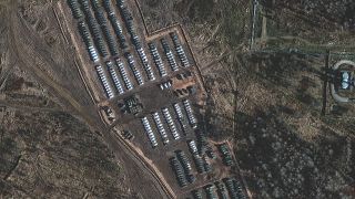 A satellite image purports to show Russian tanks and armoured personnel carriers amid the presence of a large ground forces deployment in Yelnya, Smolensk Oblast, Russia.