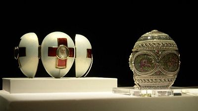 'The Red Cross with Triptych Egg' by Henrik Wigström and 'The Mosaic Egg' by Albert Holmström and Alma Pihl
