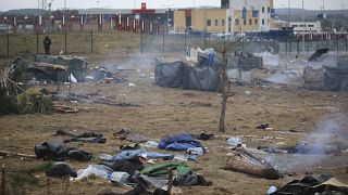 A general view of a deserted migrants' camp near the checkpoint "Kuznitsa" at the Belarus-Poland border near Grodno, Belarus, on Thursday, Nov. 18, 2021.
