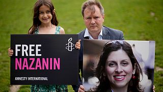 Richard Ratcliffe, the husband of imprisoned British-Iranian Nazanin Zaghari-Ratcliffe and their daughter Gabriella, marking 2,000 days in detention, London, Sept. 23, 2021.