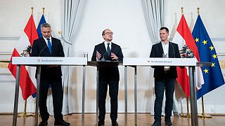 Le chancelier autrichien Alexander Schallenberg (au centre) - Vienne (Autriche), le 14/11/2021