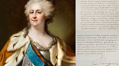 Portrait of the Empress Catherine the Great by Dmitry Levitsky, with her letter to Count Piotr Aleksandrovich Rumiantsev on Vaccination Against Smallpox, 20 April 1787.