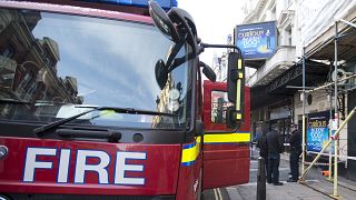 A London Fire Brigade truck outside The Apollo Theatre in London, following a partial ceiling collapse that injured 75 people, December 20, 2013..