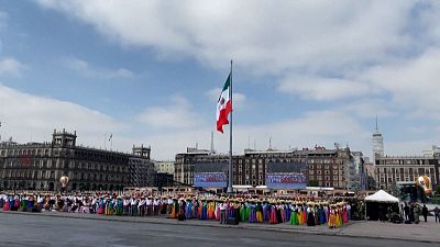 El Zocalo square with the Mexican flag.