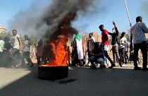 Burning tyre during anti-army protest in Khartoum Sudan.