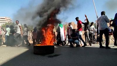 Burning tyre during anti-army protest in Khartoum Sudan.
