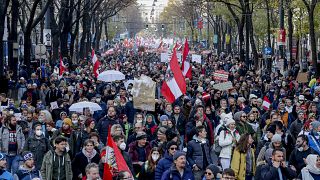  آلاف المتظاهرين ضد القيود الجديدة لوباء كوفيد-19 في فيينا، النمسا.