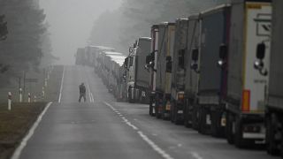 Очереди грузовых машин вблизи польско-белорусской границы