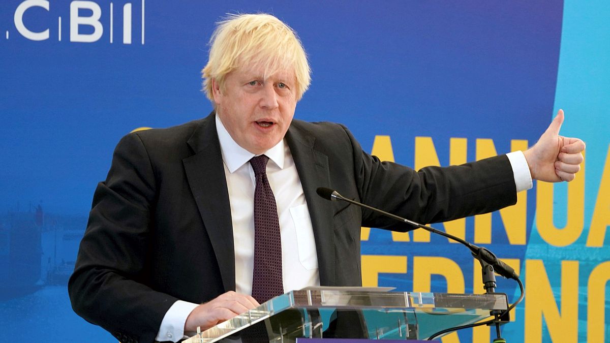 Boris Johnsons stumbled through a speech to business leaders before talking about a recent visit to Peppa Pig World