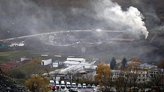 Smoke rises from a factory area after blasts occurred, near Belgrade, Serbia