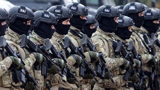 Members of the police forces of Bosnia's Serb-run part in an exercise days following plans announced by Milorad Dodik