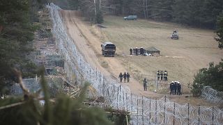 The deserted migrant camp near the "Kuznitsa" checkpoint at the Belarus-Poland border.