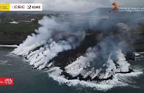 Imágen del delta lávico captada por un dron del Instituto Geológico y Minero de España. La Palma, España 23/11/2021