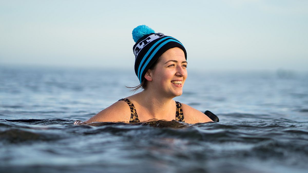 Hannah swimming in the 9C North Sea.