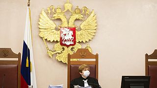 Judge Alla Nazarova attends a hearing in the Supreme Court of the Russian Federation in Moscow, Russia, Thursday, Nov. 25, 2021.