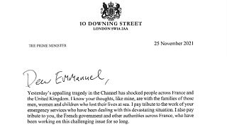 Capture de la lettre postée sur son compte Twitter par le Premier ministre britannique Boris Johnson