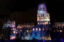 Durham cathedral lit up during Durham Lumiere festival