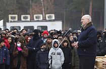 Präsident Alexander Lukaschenko bei seiner Rede an der belarussisch-polnischen Grenze