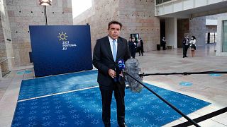 نائب رئيس المفوضية الأوروبية مارغريتيس سخيناس يتحدث إلى الصحفيين في مركز بيليم الثقافي في لشبونة، البرتغال، الثلاثاء 22 يونيو 2021