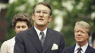 Malcolm Fraser ausztrál miniszterelnök 1977-ben, a háttérben Jimmy Carter