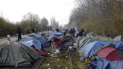 A migrants makeshift camp is set up in Calais, France.