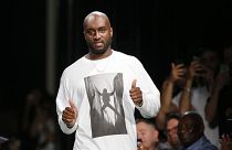 Fashion designer Virgil Abloh gives a thumbs up after the presentation of Off-White Men's Spring-Summer 2019 collection presented in Paris, Wednesday June 20, 2018.