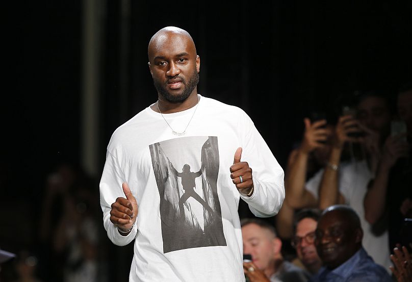 Virgil Abloh gives a thumbs up after the presentation of Off-White Men's Spring-Summer 2019 collection presented in Paris, Wednesday June 20, 2018