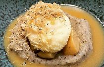 Chef Terradillos' Spanish mushroom scramble with hazelnut and smoked onion soup