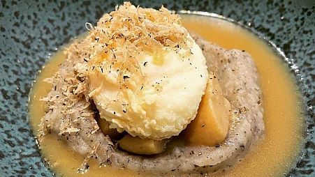 Chef Terradillos' Spanish mushroom scramble with hazelnut and smoked onion soup