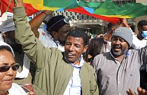 Haile Gebrselassie durante espetáculo de apoio aos militares da Etiópia