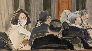 In this courtroom sketch, Ghislaine Maxwell sits at the defense table during final stages of jury selection, Monday, Nov. 29, 2021, in New York