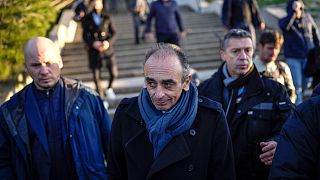 Hard-right political talk-show star Eric Zemmour arrives to visit the Notre-Dame de la Garde cathedral in Marseille, southern France, Friday, Nov. 26, 2021.