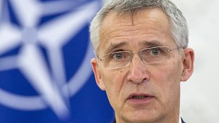 NATO Secretary General Jens Stoltenberg speaks during a news conference at the Presidential Palace in Vilnius, Lithuania, Nov. 28, 2021.