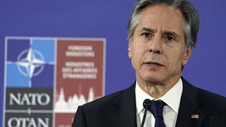 U.S. Secretary of State Antony Blinken speaks to the media during a news conference after the NATO Foreign Ministers meeting in Riga, Latvia, Wednesday, Dec. 1, 2021.