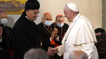 Papa Francesco e il Cardinale Bechara Boutros Rai nella Cattedrale maronita di Nostra Signora della Grazia a Nicosia. 2.12.2021. 