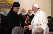 Papa Francesco e il Cardinale Bechara Boutros Rai nella Cattedrale maronita di Nostra Signora della Grazia a Nicosia. 2.12.2021. 