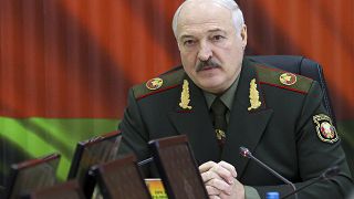 Belarusian President Alexander Lukashenko attends a meeting with top level military officials in Minsk.