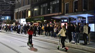People out on the streets to celebrate the end of the COVID-19 restrictions, in Oslo, Saturday, Sept. 25, 2021.