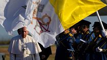 Pope Francis arrives at the airport in Larnaca, Cyprus, Thursday, Dec. 2, 2021
