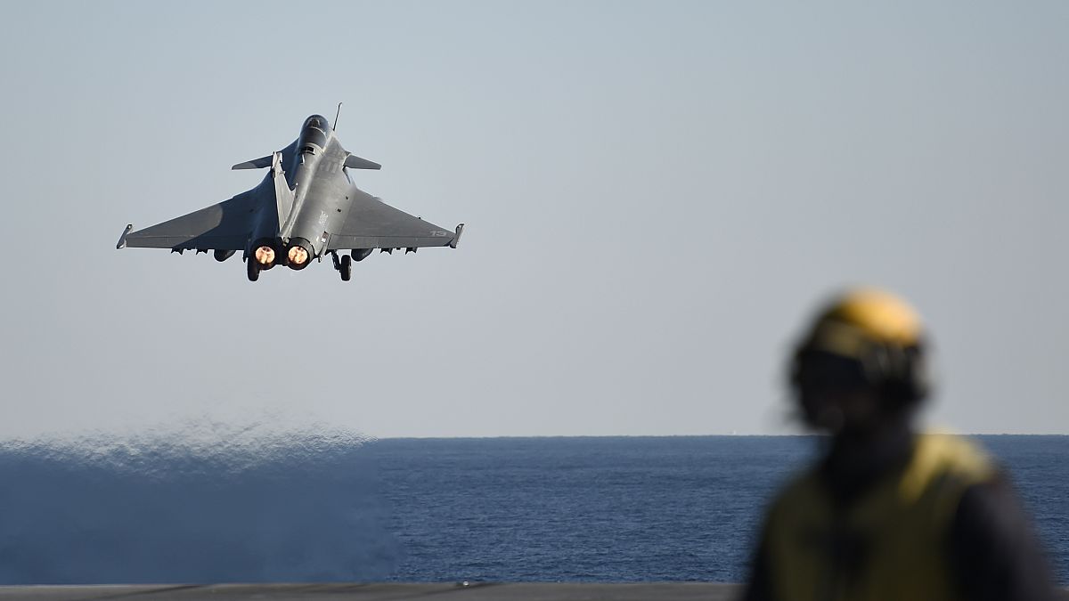 A French Rafale jet fighter takes off from France's aircraft carrier Charles-de-Gaulle