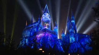 Harry Potter castle lights up in Hollywood for Christmas on 20th film anniversary