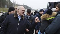 Belarusian President Alexander Lukashenko   at a logistics center at the checkpoint "Bruzgi" at the Belarus-Poland border near Grodno, Belarus