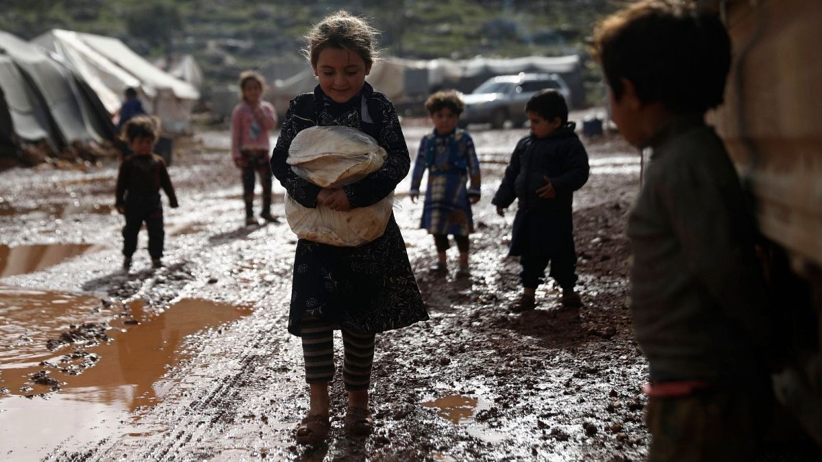 کودکان سوری در یک کمپ پناهجویان در استان ادلب