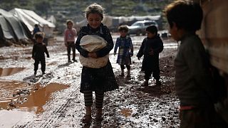 کودکان سوری در یک کمپ پناهجویان در استان ادلب
