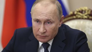 Russian President Vladimir Putin holds a video conference to address participants in a congress of the United Russia party marking the 20th anniversary of the party founding,