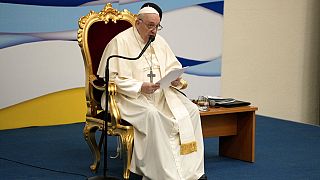 El papa Francisco en su último acto de su viaje a Grecia, diciembre de 2021