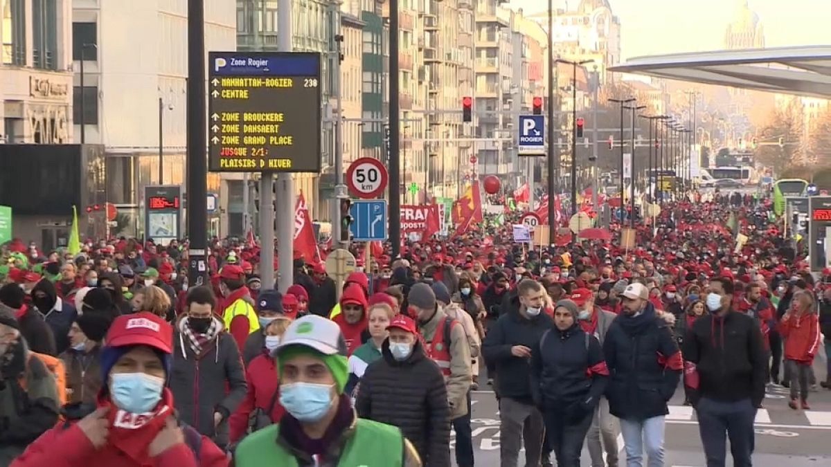 Belgian unions protested rising inflation