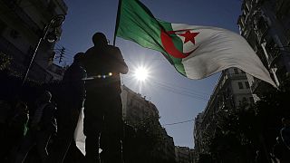 متظاهر جزائري يلوح بالعلم الوطني الجزائري أثناء قيامه بمظاهرة ضد الحكومة في الجزائر العاصمة، الجزائر، الجمعة 29 نوفمبر 2019.