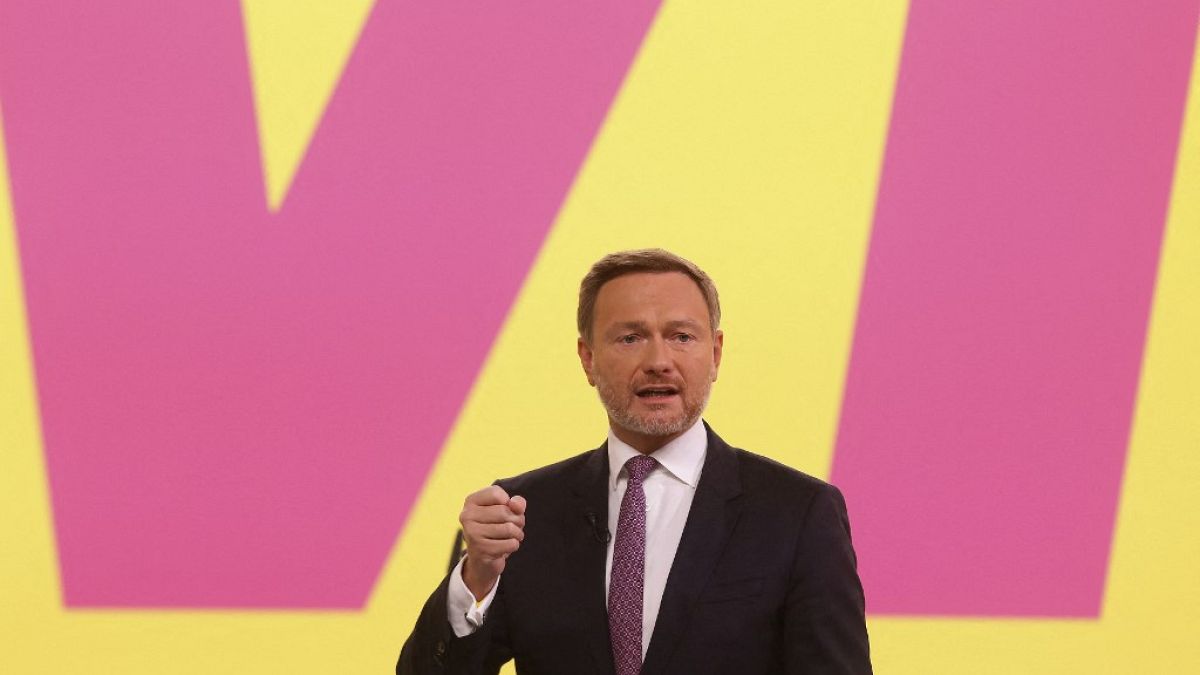 Germany's FDP leader Christian Lindner delivers a speech during the extraordinary German Free Democrats (FDP) party congress in Berlin, Germany on December 5, 2021.
